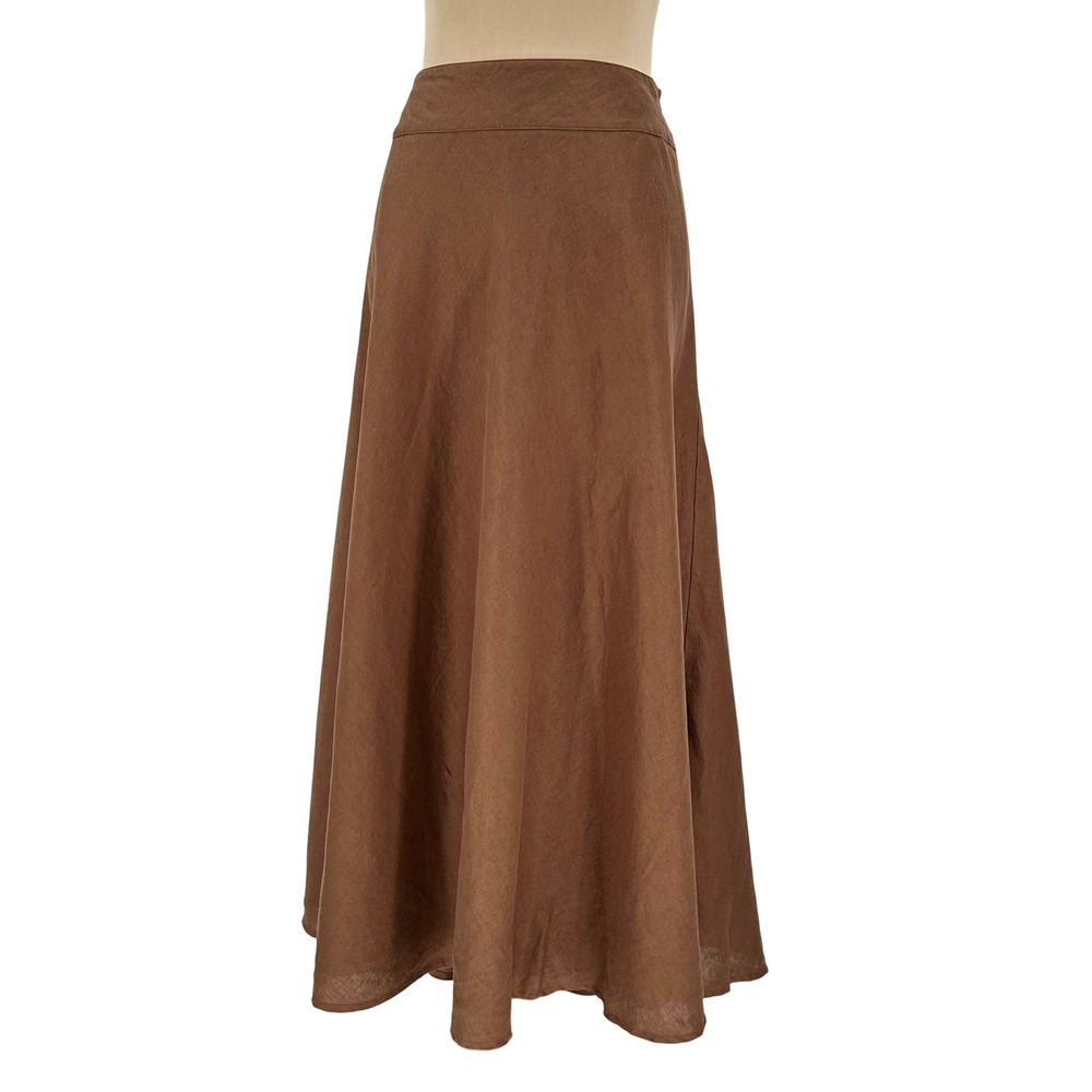 Chadwick's Womens Brown 100% Linen Lined A-Line Maxi Skirt Size 16 Brown